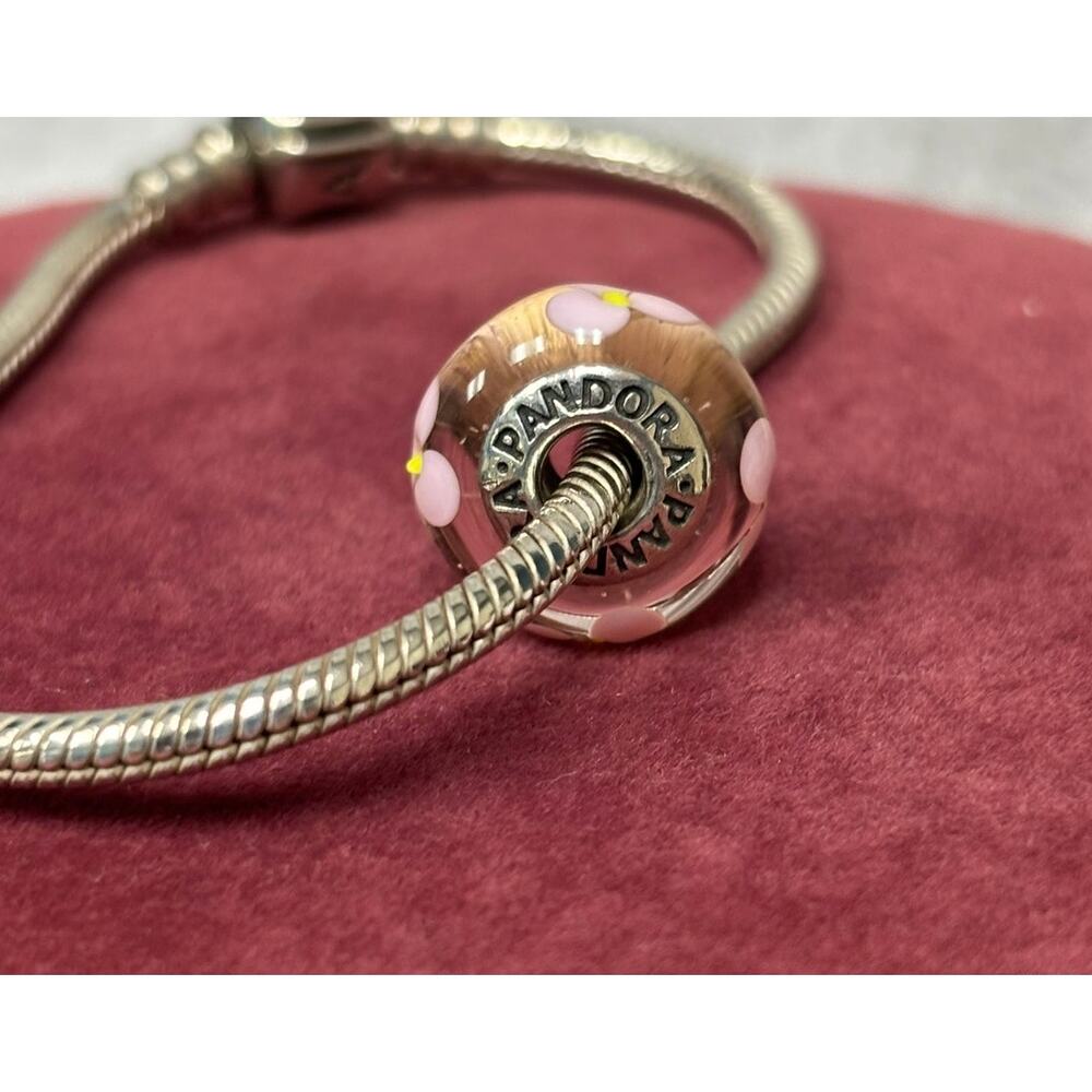 Pandora Sterling Silver Moments Snake Bracelet & Glass Bead Charm 7.25" #64317 - Picture 5 of 7